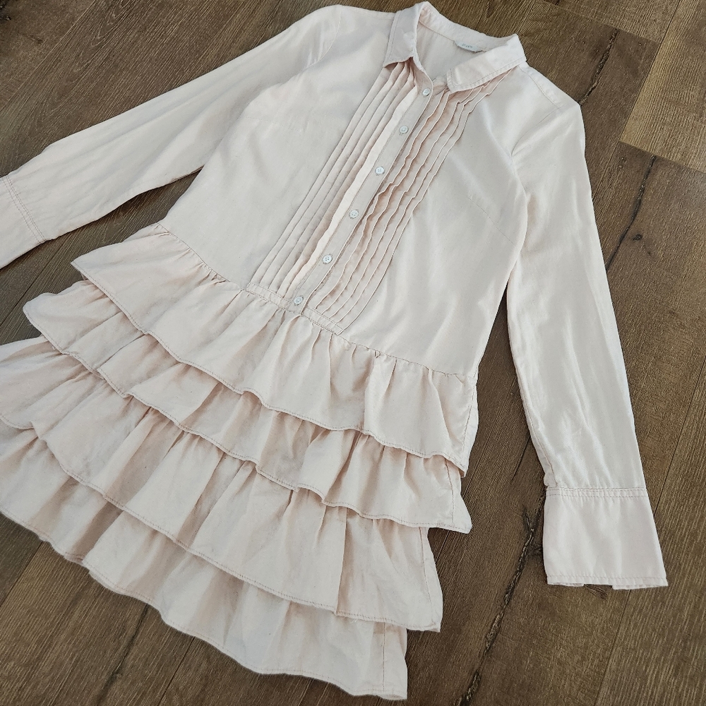 J.Crew Wmns Tiered Pin Tuck Cotton Shirt Mini Dress Ruffle Twee Preppy Academia - Picture 3 of 9